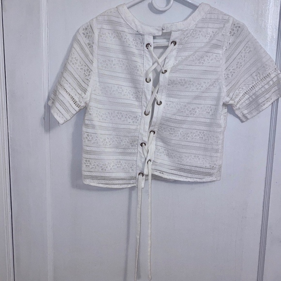 White Lace Crop Top With Tie Back - Picture 2 of 2